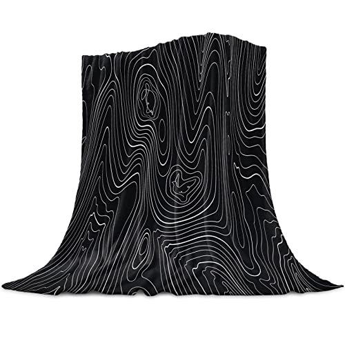 Nicecome Flannel Fleece Blanket Throw, Abstract Style Black And White Simple Line Mountain Range Ultra Soft Warm Fluffy Plush Throw Blanket For Bed Couch Camping Decorative Throw 60"X50" #TOP8