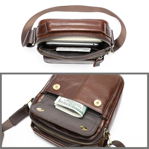 NIUCUNZH Man Purses and Bags Small, Mini Genuine Leather Messenger and Shoulder Bag for Men with lots of Zipper Pockets4