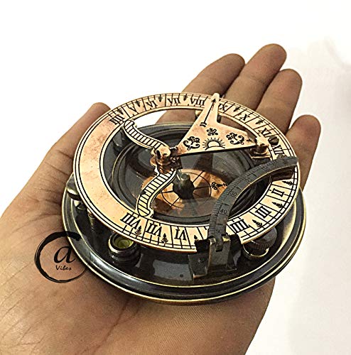 AV Maritime Compass Sundial Brass Nautical Sun Clock Marine Compasses, Gifts for Travelers