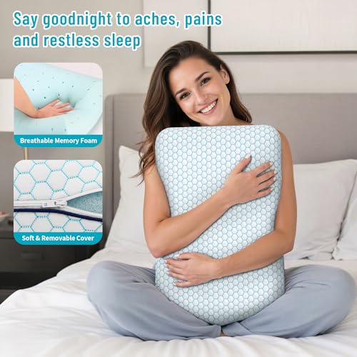 Image of CushyOasis Memory Foam Pillows for Side, Back and Stomach Sleepers, Set of 2, Bed Pillow with Washable Cover and Breathable Mesh, Bed Pillow for Sleeping (Blue,Standard Size)