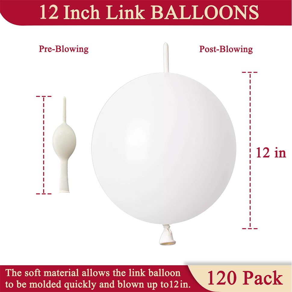 Image of White Link Balloons 12 Inch 120 Pcs Latex Quick Linking Balloon for Birthday Wedding Party Festival Decorations