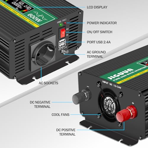 Onduleur 12V 24V 220V 600W JIGUUN avec télécommande sans fil