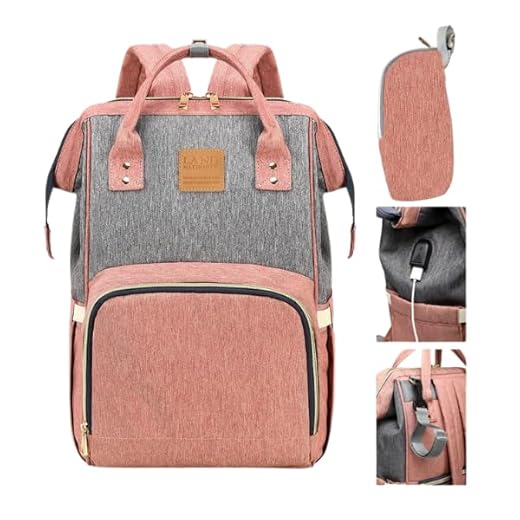 Bolsa Mochila Maternity Land Original Tradicional Com Usb+Bolsinha Porta Mamadeiras+Par de Ganchos (Rosa com Cinza)