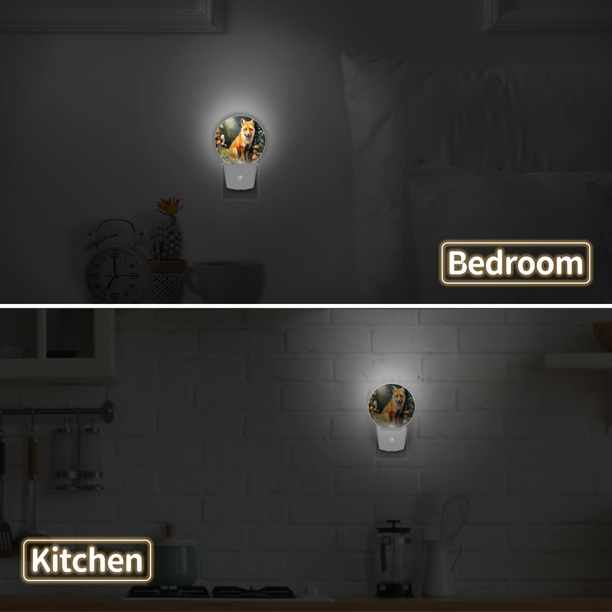 Pardick 2PCS Plug in Night Light, Fantastic Fox Night Lights Plug Into Wall Warm Night Light Beautiful Fox Dusk to Dawn Sensor LED Lights for Stairway Bedroom Kitchen Hallway Room Decor