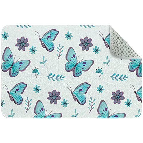 Tappeto antiscivolo con farfalle blu e fiori di salice, per soggiorno, camera da letto, cameretta dei bambini, dormitorio, 88,9 x 61 cm