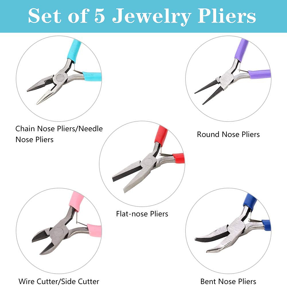 Set di 5 Pinze per Gioielli,Pinze per Gioielli Multifunzionali Usato per Fare Orecchini, Bracciali, Corde