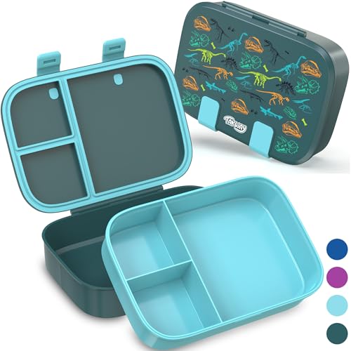 TAKWAY Brotdose Kinder mit Fächern - Bento Box Lunchbox BPA Frei - robust & leicht zu öffnen (Dino)