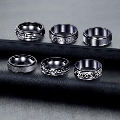 Fidget Rings for Anxiety 4-6pcs Stainless Steel Rings for Men Fidget Ring Black Anxiety Spinner Ring Set for Women Men4