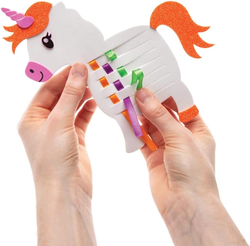 Baker Ross Rainbow Unicorn Weaving Kit (Pack of 6) AW630, Ribbon and Template Pattern Designs for Children