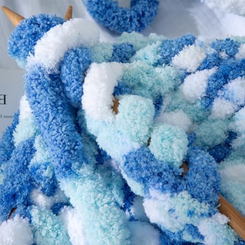Image of MABOZOO Tie Dye Chunky Yarn for Crocheting & Knitting, 8 Pack - Soft Plush Blue Fluffy Jumbo Chenille Yarn,Giant Thick Fuzzy Bulky(26 yds, 8 oz Each Skein)
