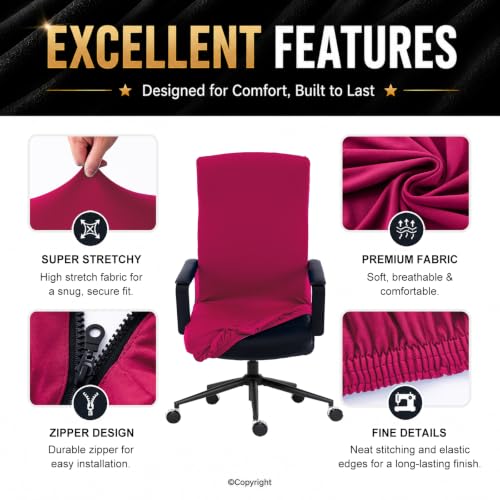 Image of Stretch Computer Office Chair Cover with Durable Zipper - Universal Washable Removable Spandex Rotating Boss Chair Slipcovers - Anti-dust Soft Desk Chair Seat Protector for Dogs, Cats, Pets - Hot Pink