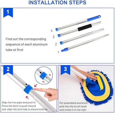 Ordenado 62" Car Wash Brush Kit Mitt Mop Sponge with Long Handle Chenille Microfiber Car Cleaning Brush Kit Supplies Car Washing Mop Kit Car Care Kit of Scratch-Free Replacement Head for Car RV Truck — view 6