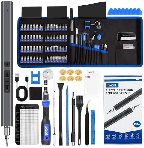 XOOL 150 in 1 Electric Screwdriver Set Precision Screwdriver Set with 120 Magnetic Bits, Rechargeable 2 Gears Torque Power Screwdriver Kit for Electronics, Computer, Laptops, Phone, PC, Game Console