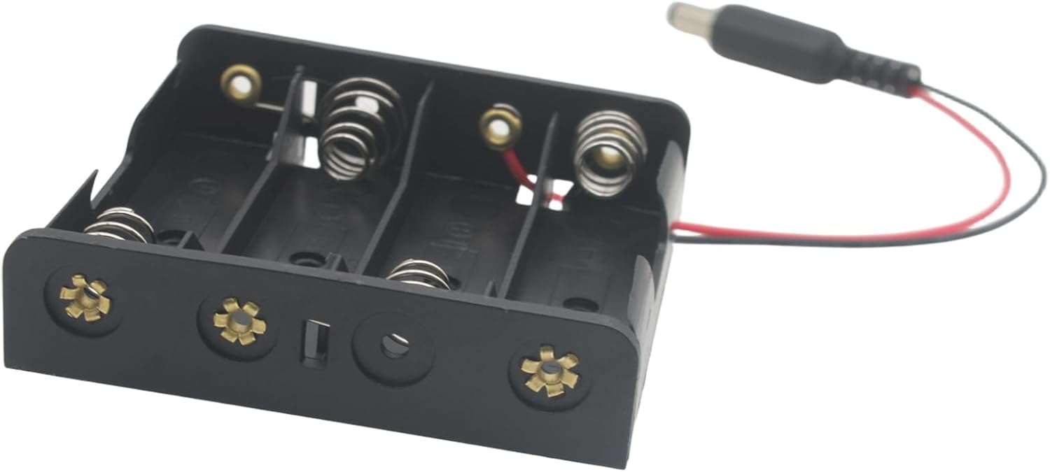 4 Pcs 4xAA Power Box 6V Black Battery Pack Holder Case Box with DC Plug Barrel Jack Connector for Wireless Camera Halloween LED Light Strip
