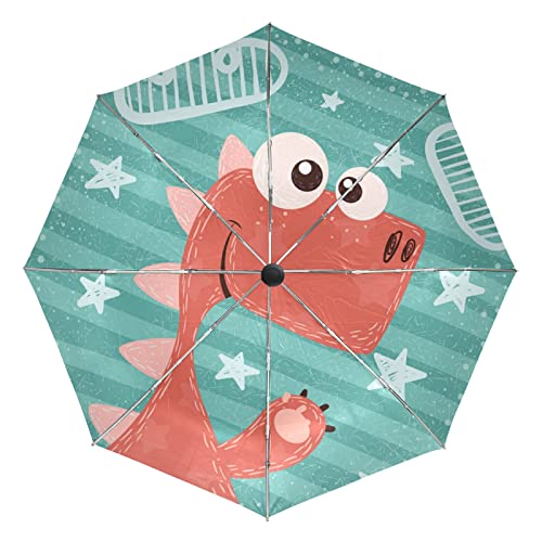 Parapluie protection UV automatique et coupe-vent à motif dinosaure rouge