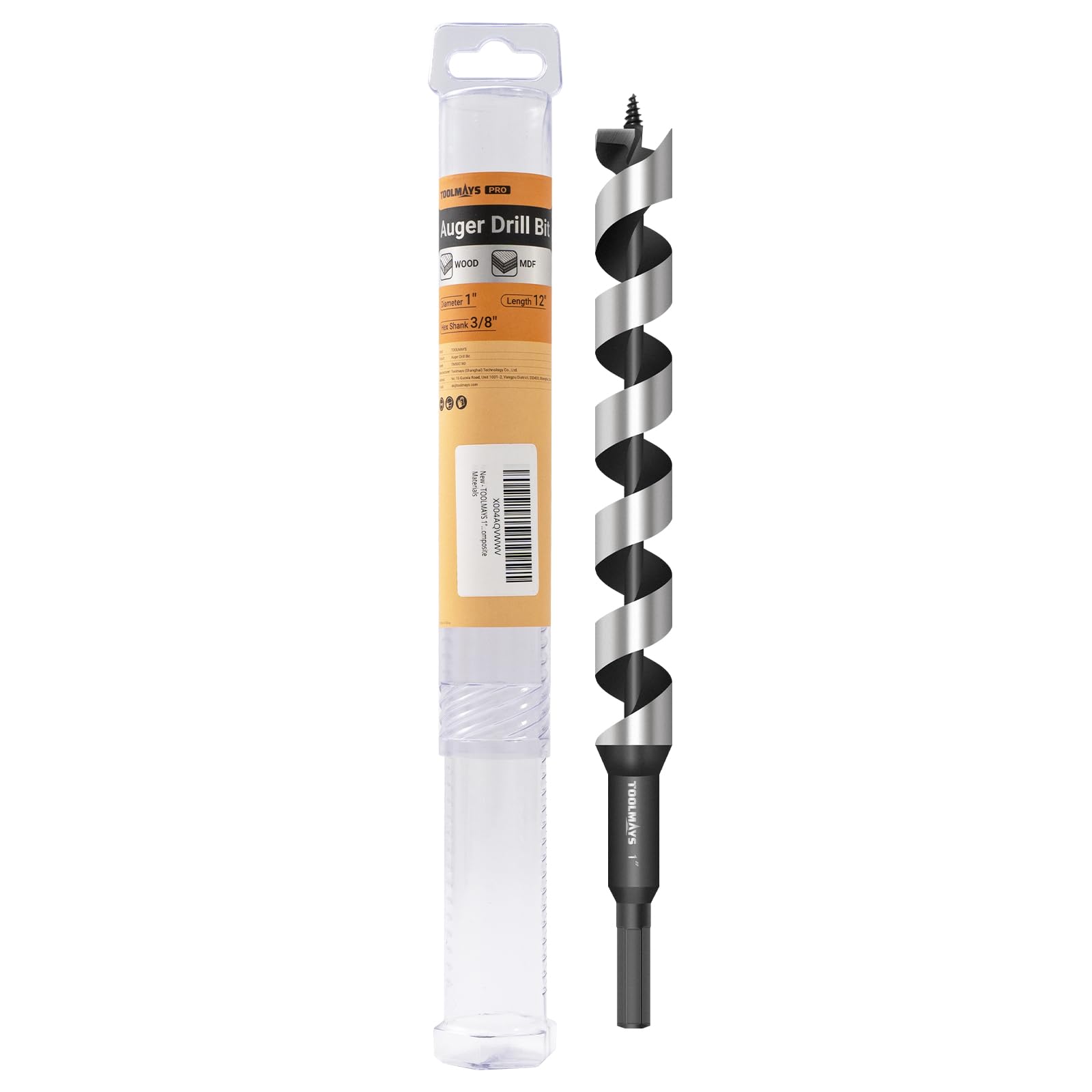 1 Inch x 12 Inch Auger Drill Bit, Long Auger Drill Bit for Wood, Hex Shank 3/8 Inch One Piece Wood Drill Bit, Smooth Drilling for Drywall, Plastic,