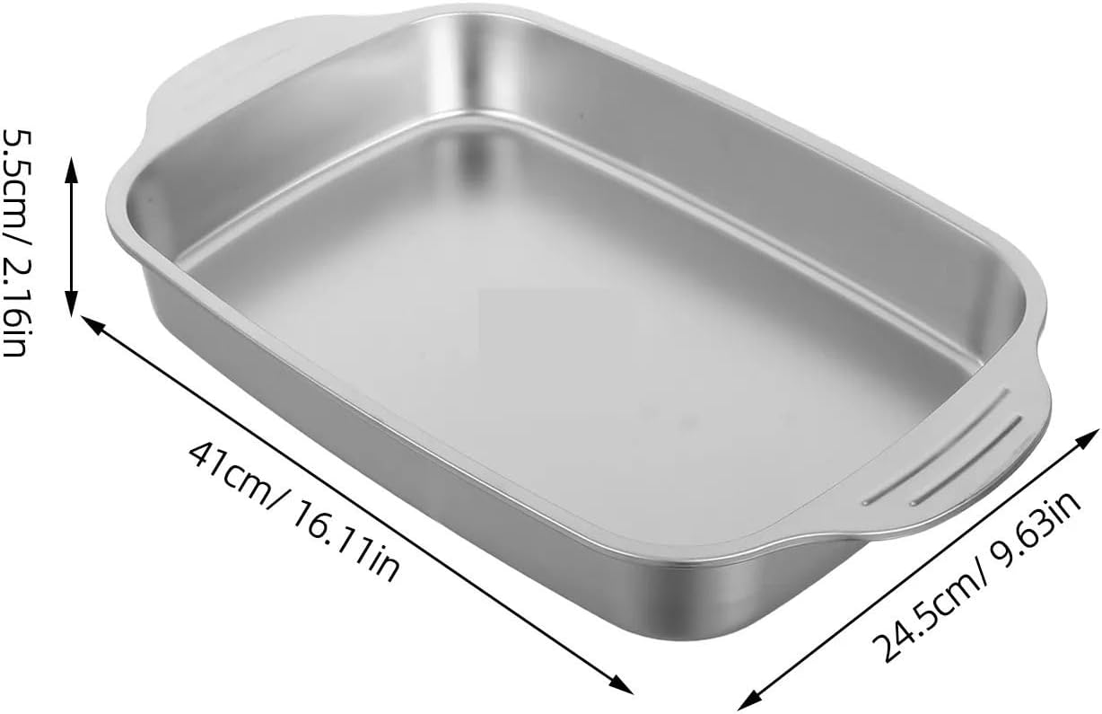 Stainless Steel Rectangular Roasting Pan Nonstick Baking Tray Grill Serving Dish for Fish Chicken Meat Vegetables