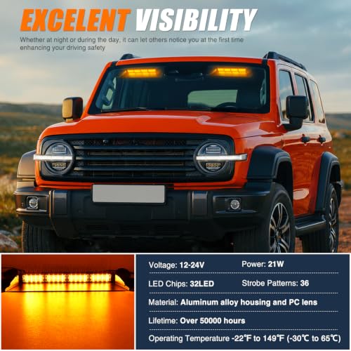 Image of Nilight 32LED Amber Dash Strobe Light w /Controller Windshield Mount | User-Friendly Panel 2-in-1 Deck Split Flashing Lights for Truck Construction Pickup Interior Front /Rear Mount 36 Modes