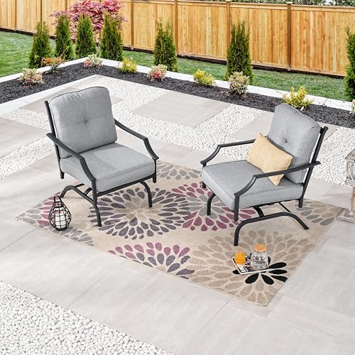 Image of LOKATSE HOME 2 Pieces Outdoor Conversation Furniture Patio Bistro Armchair Set Metal Single Dining Chairs with Cushion, Grey