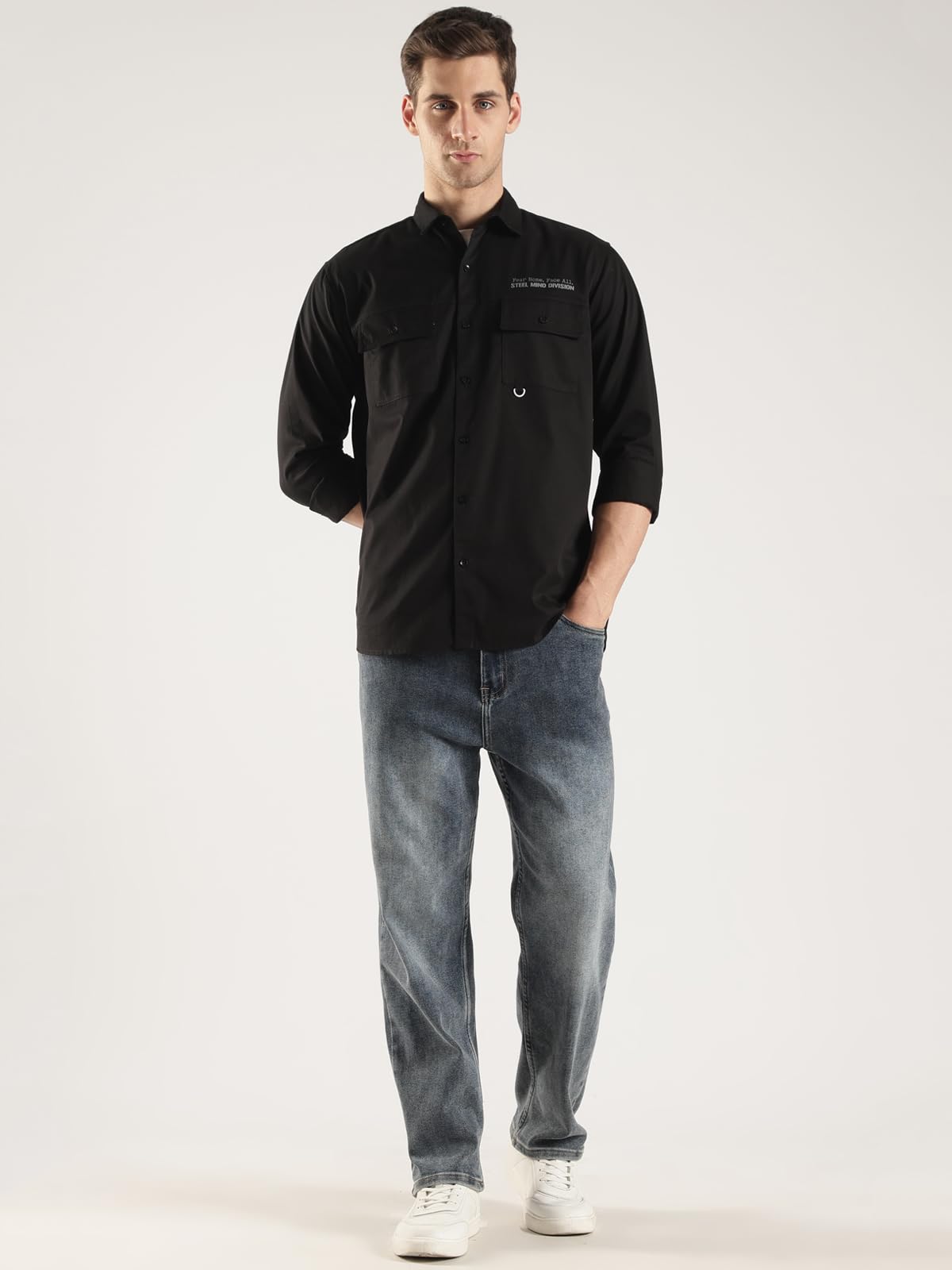 ADRO Camicia cargo da uomo in twill di cotone, beige, a maniche lunghe, stile casual con tasche sul petto, vestibilità regolare, eleganti camicie da viaggio all'aperto