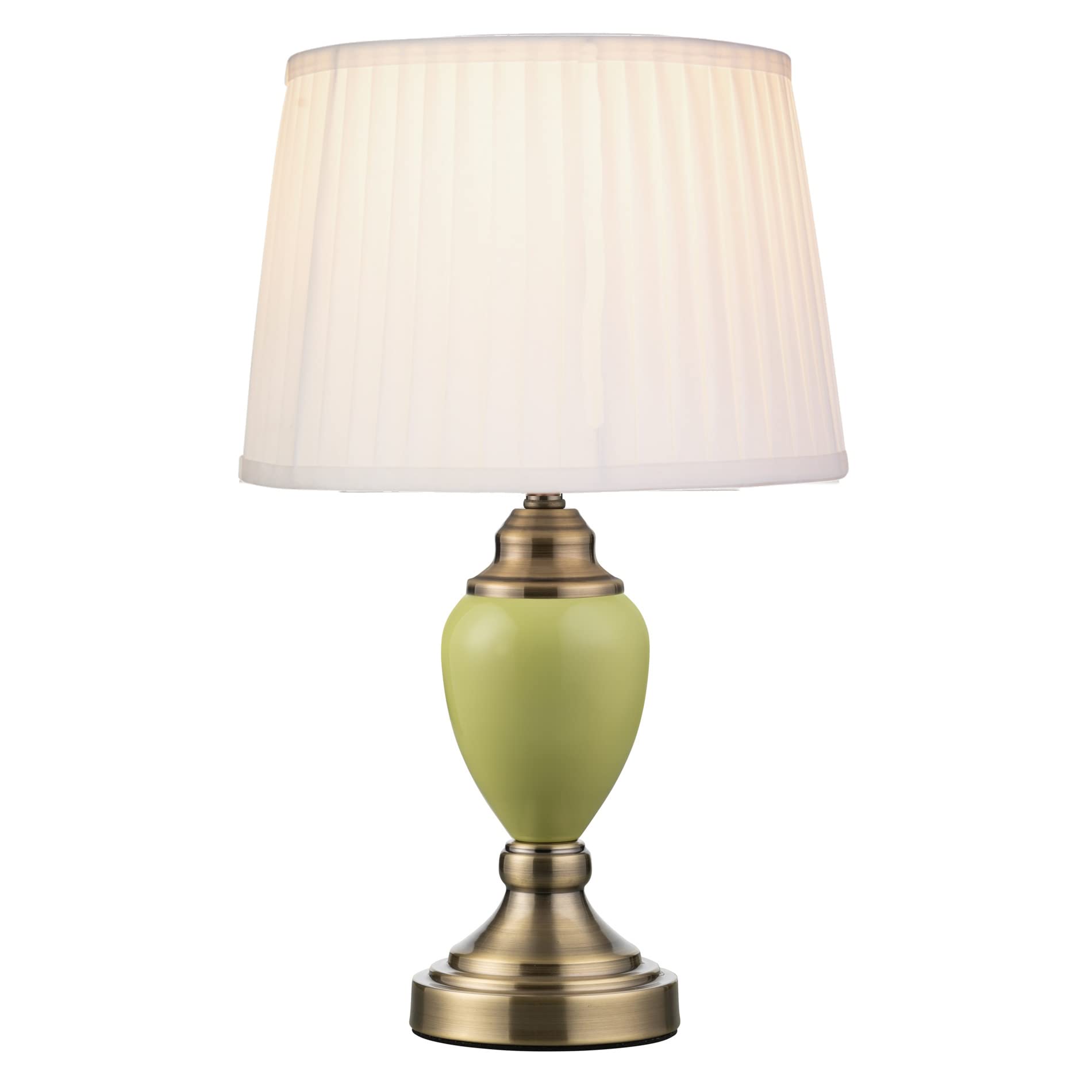 Lighting Supermarket Green Malham Small Touch Control Table Lamp With Ivory Pleated Shade - & Antique Brass