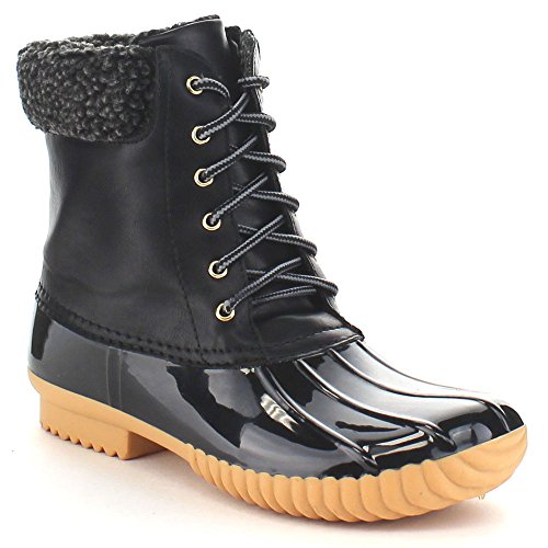 Nature Breeze Women's Duck-02 Lace Up and Zipper Waterproof Insulated Boot (Black, 7.5)