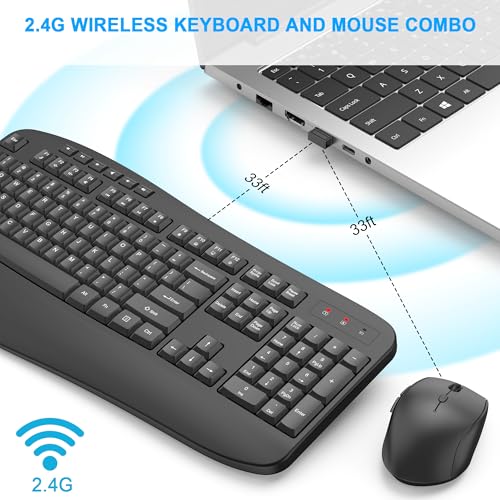 Image of EDJO Wireless Keyboard and Mouse Combo, Full-Sized Ergonomic Computer Keyboard with Wrist Rest, 3-Level Adjustable DPI Wireless Optical Mouse, 2.4GHz Plug & Play for Windows Mac OS PC Laptop