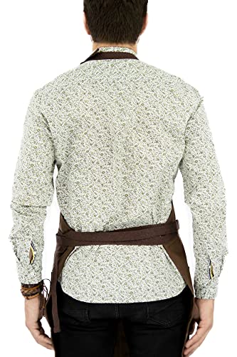 Under Ny Sky No-Tie Chocolate Brown Apron - Durable Twill With Leather Reinforcement And Split-Leg - Adjustable For Men And Women - Pro Barber, Tattoo, Barista, Bartender, Baker, Hair Stylist, Server #TOP3