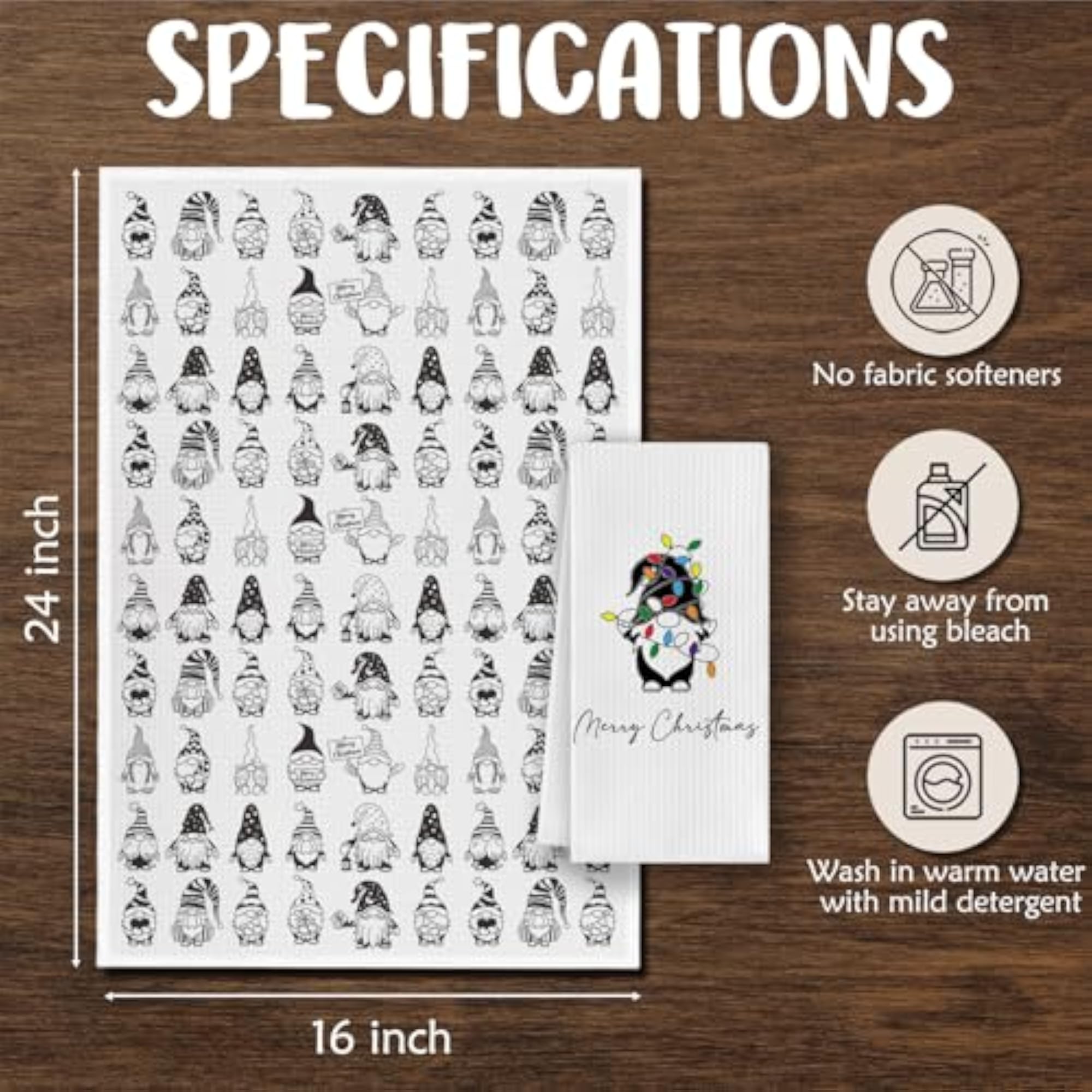 Black and White Christmas Gnome Kitchen Dish Towels
