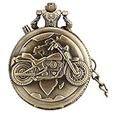  JTWMY Pantalla LED Luminosa Reloj de Bolsillo de Cuarzo Cadena Tallada Motocicleta Moto Luz Reloj Reloj Regalos-Bronce