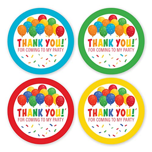 32 X 40mm Bright Thank You for Coming to My Party Stickers - 4 Colours Blue Green Red Yellow (32 Stickers) Ideal for Party Bags - Birthday Party Bag Fillers - Made in The UK (Green-Blue-Red-Yellow)
