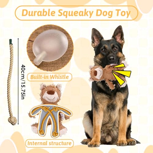 Image of MAXBECK Dog Companion for Heavy Chewers- Indestructible Robust Bear Dog Toy, Resistant Squeaky Dog Toys for Heavy Chewers, Unbreakable Stuffed Plush Dog Toys for Aggressive Chewers (B-Oak)