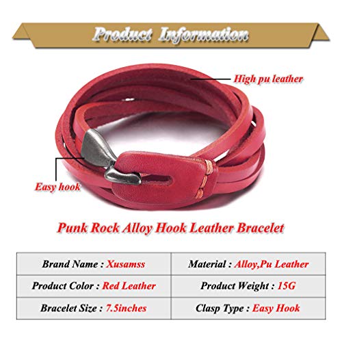 Xusamss Punk Rock Metal Easy Hook Wristband Leather Cuff Bracelet,7.5" Wrist2