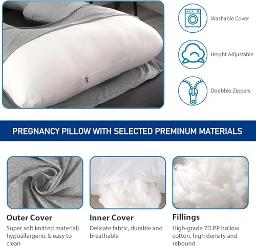 Image of Pregnancy Pillows for Sleeping, U Shaped Full Body Maternity Pillow for Pregnant Women with Removable Cooling Cover, Support for Back, HIPS, Legs, Belly, 57 Inch, Grey