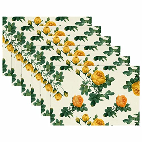 Set de table antidérapant jaune lavable motif floral résistant à la chaleur x6