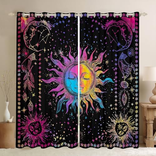 Boho Sun Moon Rainbow Tie Dye Psychedelic Galaxy Blackout Curtains