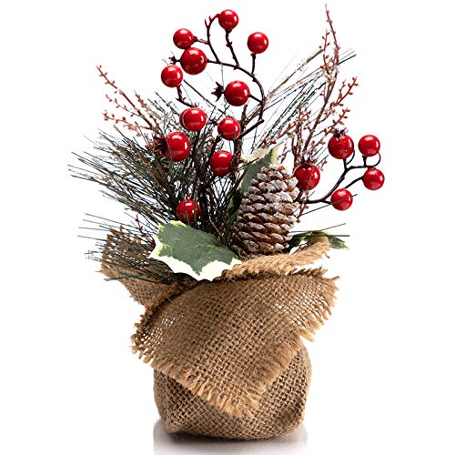 LOHASBEE Mini Christmas Tree, 10 Inch Small Table Top Portable Christmas Tree with Red Berries for Kid Gift Office Tabletop and Room Desktop Holiday Party Decorations