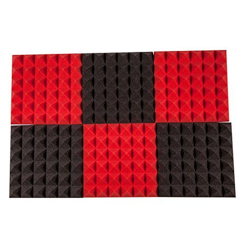 Foamily 6 Pack - Red/Charcoal Acoustic Foam Sound Absorption Pyramid Studio Treatment Wall Panels, 2" X 12" X 12"