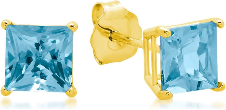 Amazon Essentials 10K Yellow Gold Princess cut Stud Earrings, 5mm/7mm