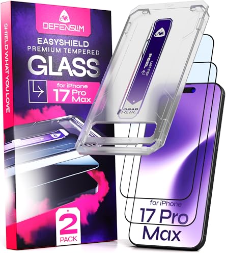 Image of Defenslim for iPhone 17 Pro Max Screen Protector (2Pack), Easy Auto-Align Install Kit, 6.9 inch Tempered Glass, 9H Hardness, Ultra HD Clear, Case Friendly, EasyShield