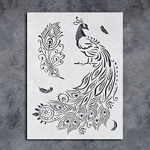 GSS Designs Peacock Stencil - Reusable Stencils for Painting on Wood Paper Scrapbook Album Fabric Wall 8.3