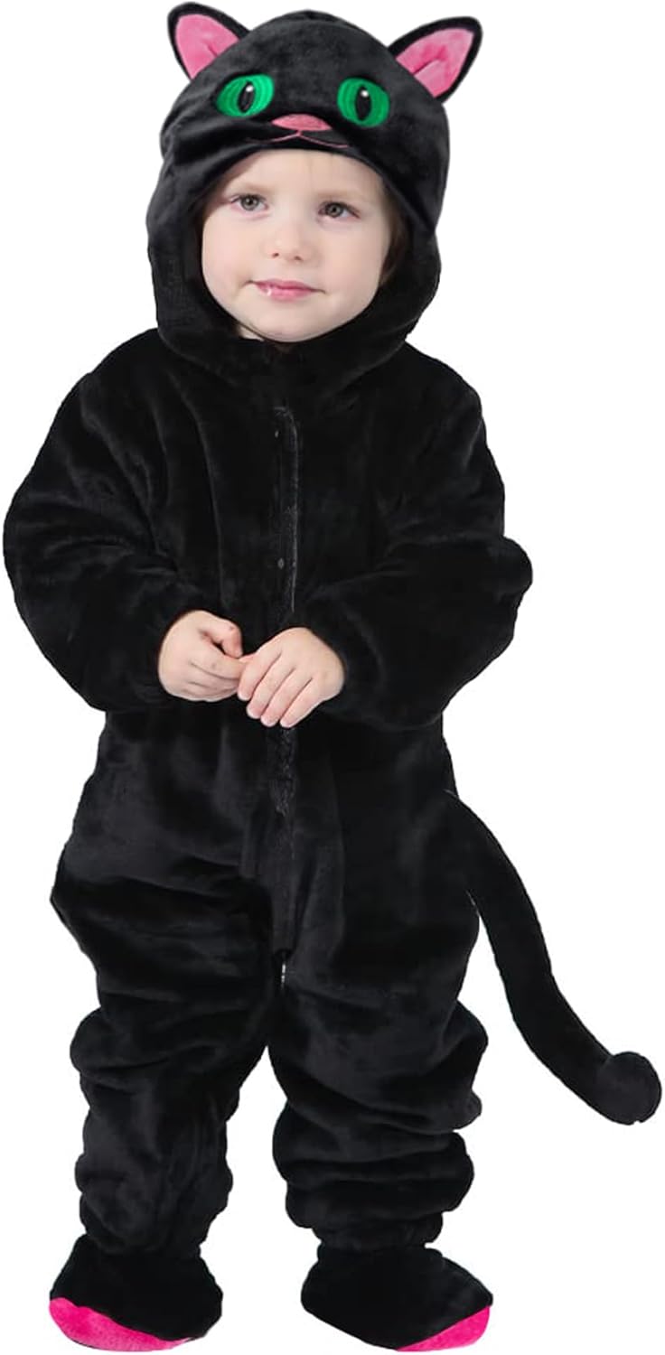Okbebe Halloween Baby Boy Black Cat Costume Unisex Toddler Thanksgiving Christmas Cartoon Animals Cat Hooded Romper