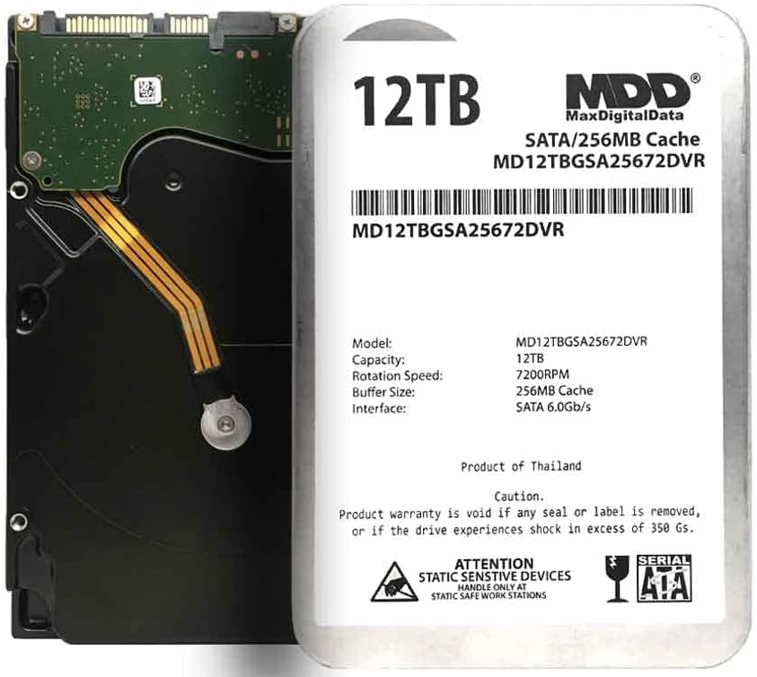 MDD MAXDIGITALDATA 12TB 7200 RPM 256MB Cache SATA 6.0Gb/S 3.5Inch Internal Hard Drive For Surveillance Storage (MD12TGSA25672DVR) - 3 Years Warranty