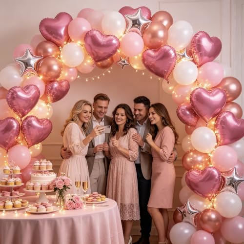 Image of 36 Pcs Pink Heart Balloons,18 Inch Heart Foil Balloons Valentine Balloon for Wedding Engagement Party Valentine Day Decorations