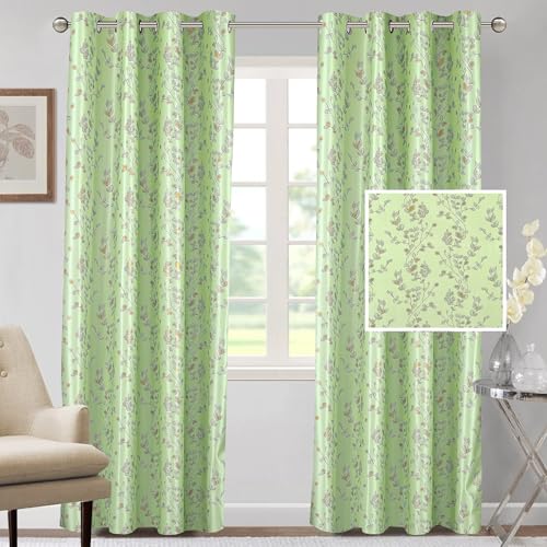 Cortina Polyester Door Curtains 7 feet 150GSM - Foil Printed Light-Filtering (60-70% Room Darkening) Curtains for Bedroom, Office, Living Room & Hallway (Pack of 2, Green)