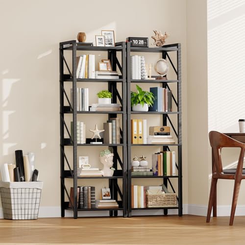 Image of HOOBRO Bookshelf, 6-Tier Industrial Bookcase, Book Shelf Storage Organizer, Tall Bookshelf with Metal Frame for Living Room, Bedroom, Home Office, Kitchen, Black BB72SJ01