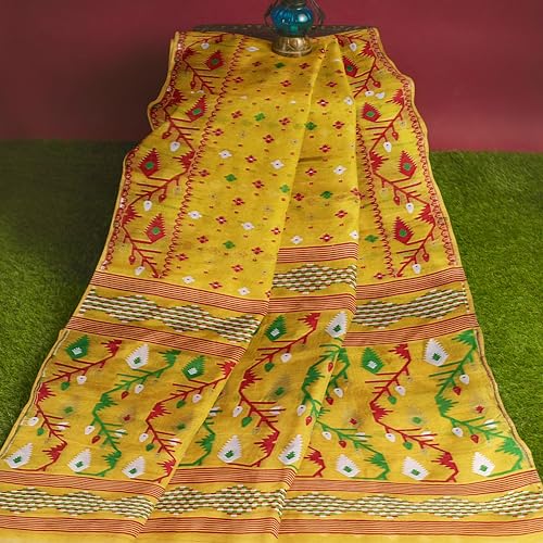 Image of Mayabi Women's Dhakai Jamdani Cotton Silk Saree Traditional Bengali Tant Korat Work, Without Blouse Piece