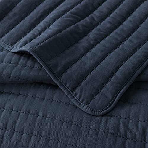 ROARINGWILD Navy Blue King Size Quilt Bedding Sets with Pillow Shams, Mustard Lightweight Soft Bedspread Coverlet, Quilted Blanket Thin Comforter Bed Cover for All Season, 3 Pieces, 104x90 inches