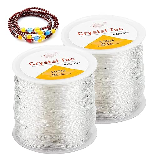 Elastic Bracelet String Cord, 2PCS 1.5mm Crystal Elastic Beading Thread