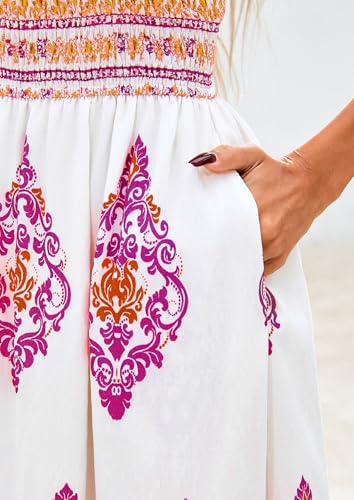 Image of PRETTYGARDEN Women's Summer Boho Maxi Dress Floral Sundresses | Spaghetti Strap, Sleeveless, Smocked Bodice, A-Line Long Flowy, Lightweight Soft, Wedding Guest Party, Beach Vacation Outfits